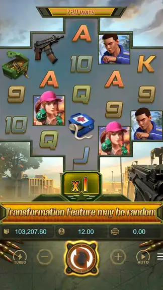 Battleground Royale at spin ~812 - balance $103,207.60 at the $12.00 stake, x1 multiplier
